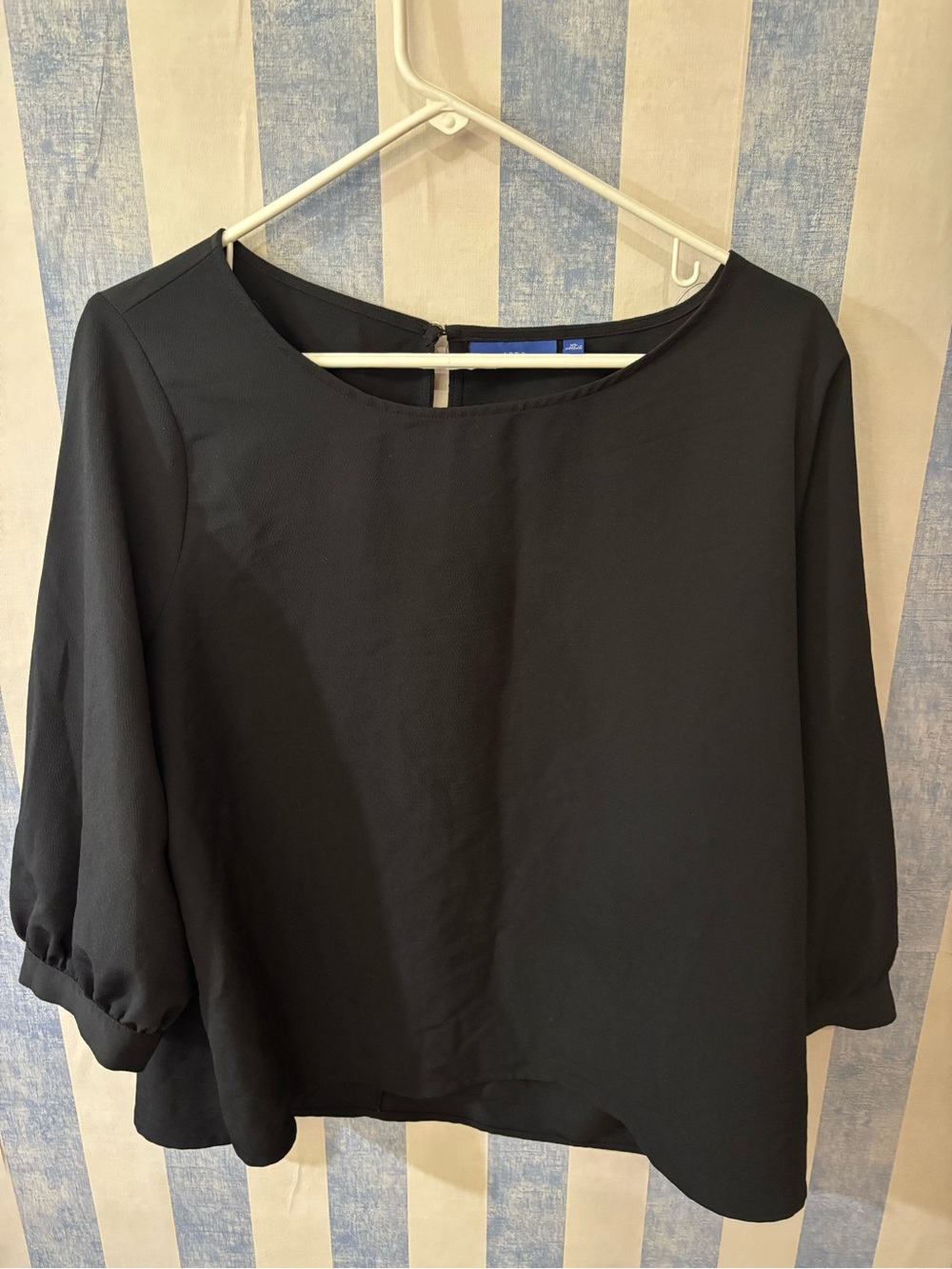 Women's Black Scoop-Neck Blouse with Three-Quarter Sleeves